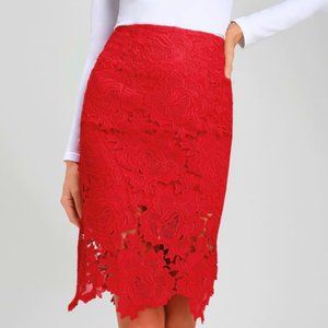 Lulu's Roses and Proses Red Lace Midi Skirt NWT